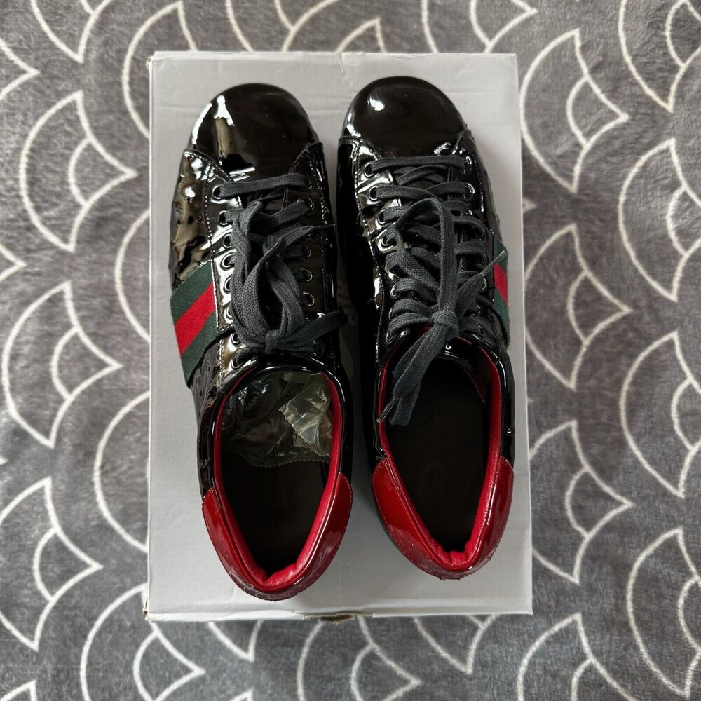 Gucci Black Patent Leather Casual Low Top Lace Up Reflective Men's Shoe Sz 9.5 - Picture 4 of 16